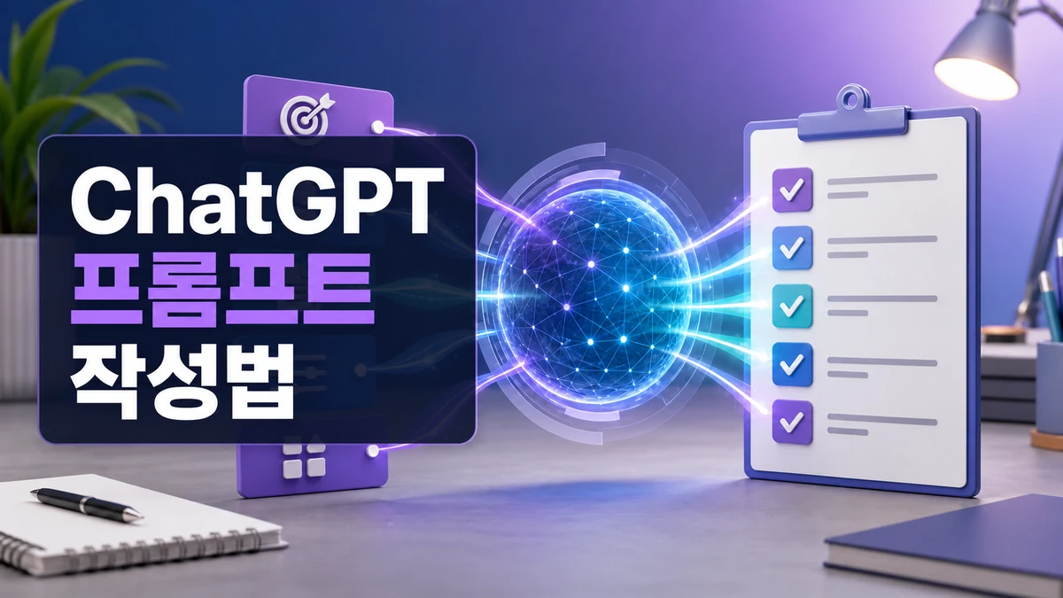 ChatGPT 프롬프트 작성법 문구와 입력 요소가 체크리스트 답변으로 연결되는 대표 이미지