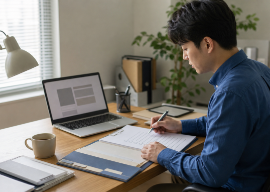 ChatGPT로 업무 인수인계 문서를 정리하는 사무실 작업 장면